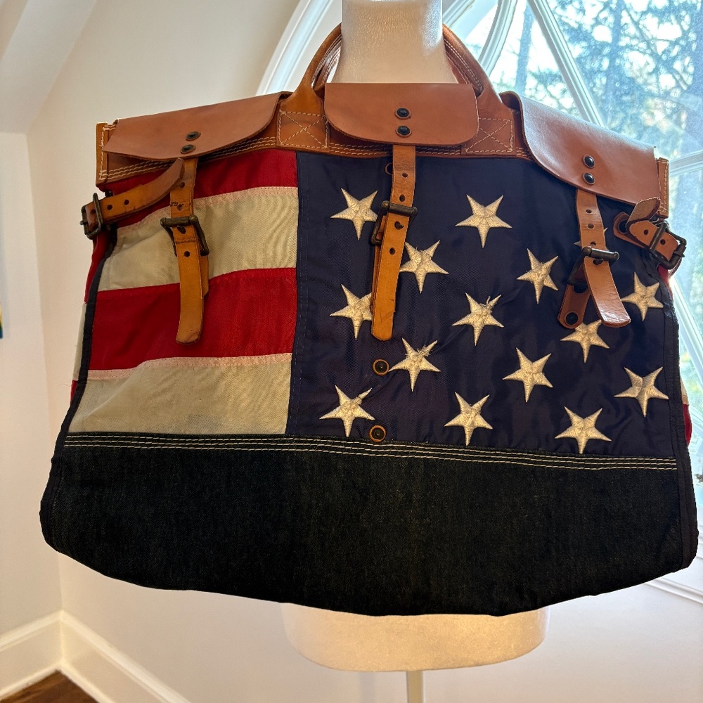 American Flag Leather Straps Travel Bag BESPOKE 23"X18"